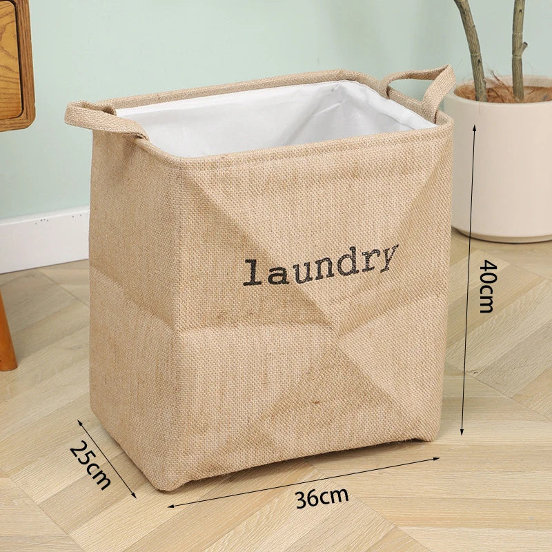 Cotton Linen Storage Basket – Foldable Jute Fabric Organizer with Handles