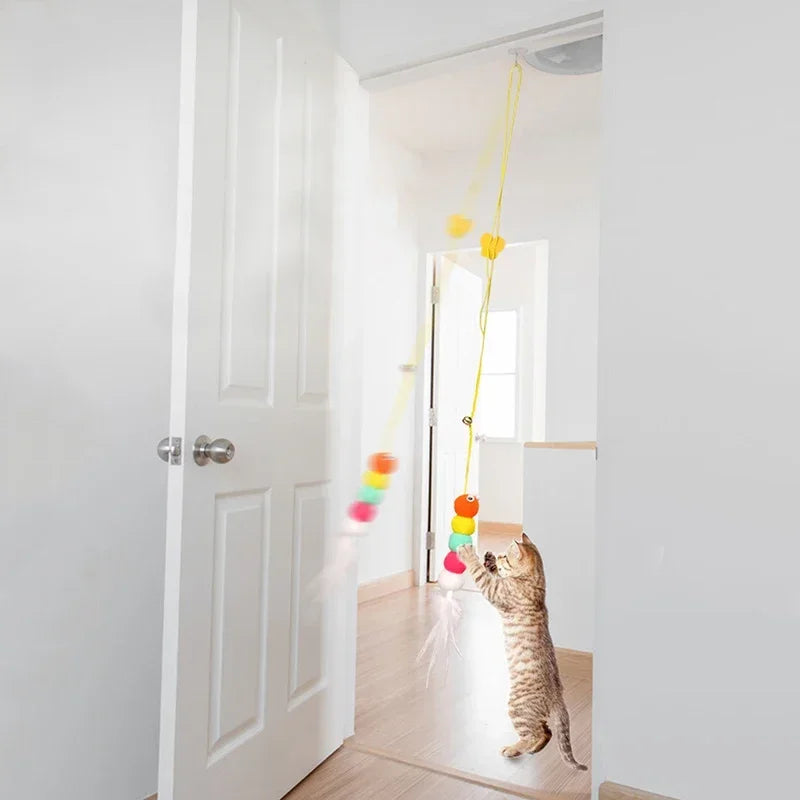Interactive Hanging Feather Cat Toy – Elastic Rope Play Kit