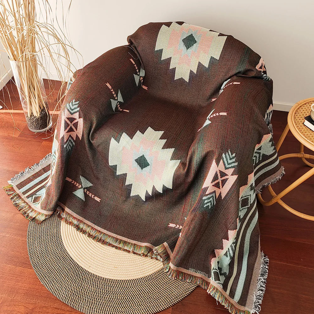 Boho Geometric Woven Throw Blanket