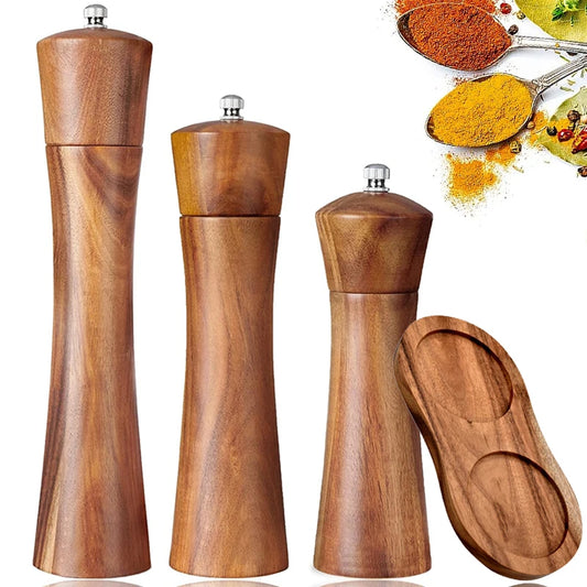 Acacia Wood Salt &amp; Pepper Grinder – Adjustable Ceramic Mill