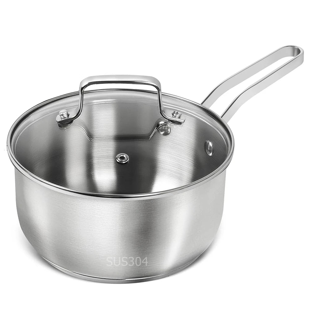 Stainless Steel Saucepan with Glass Strainer Lid, Induction &amp; Gas Compatible