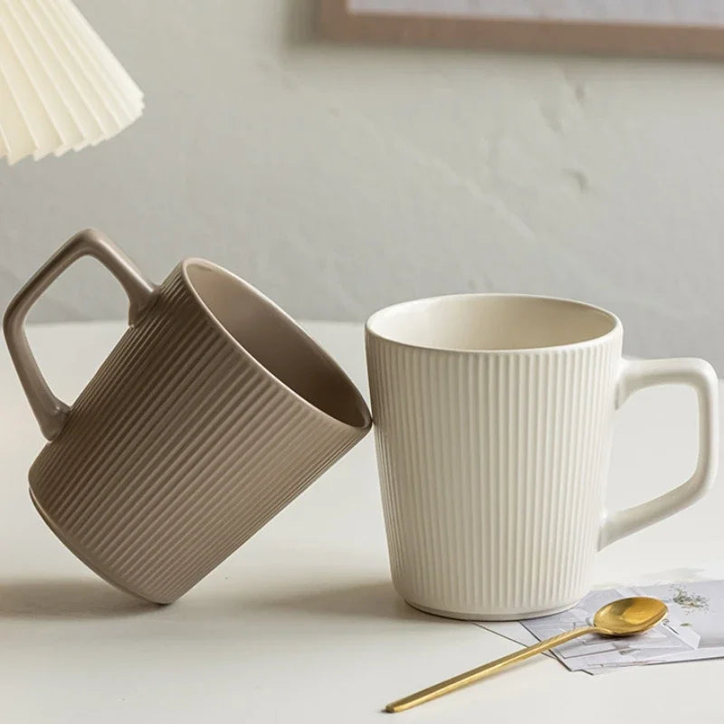 Matte Embossed Stripe Ceramic Mug