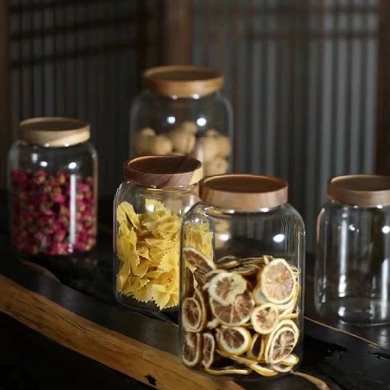 Glass Coffee Bean Storage Jar with Wooden Lid – Large Capacity, Airtight Seal