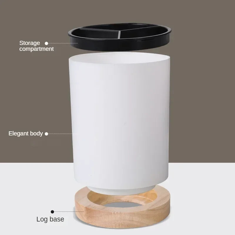 Plastic Utensil Holder with Wooden Accents – Detachable Cutlery Drainer