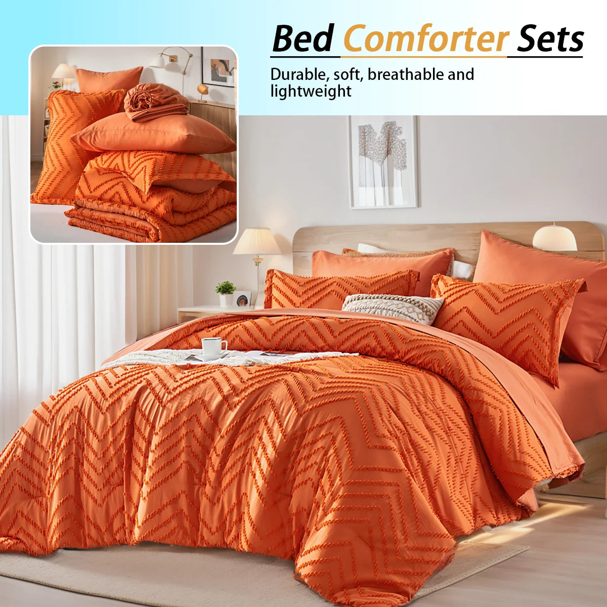 Luxury 7-Piece Queen Comforter Set – Soft Microfiber Quilt Bedding with Pillow Shams &amp; Sheets