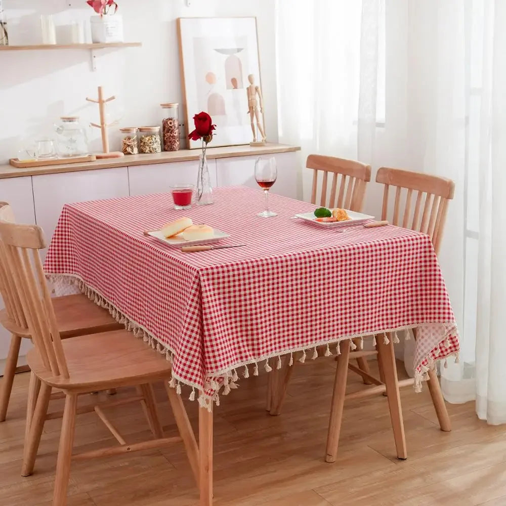 Pastoral Style Plaid Tablecloth – Linen &amp; Cotton Blend