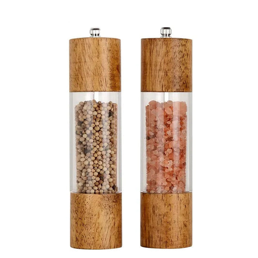 Wood &amp; Glass Manual Salt and Pepper Grinder Mill
