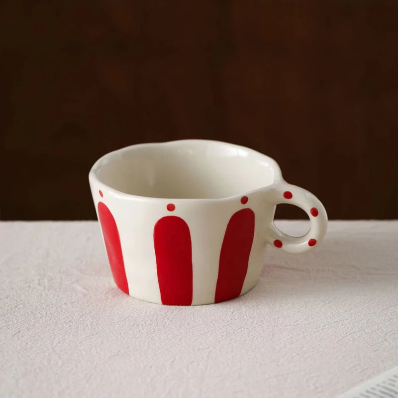 Striped Ceramic Coffee Mug – Vintage Handgrip Latte &amp; Tea Cup (Single Piece)