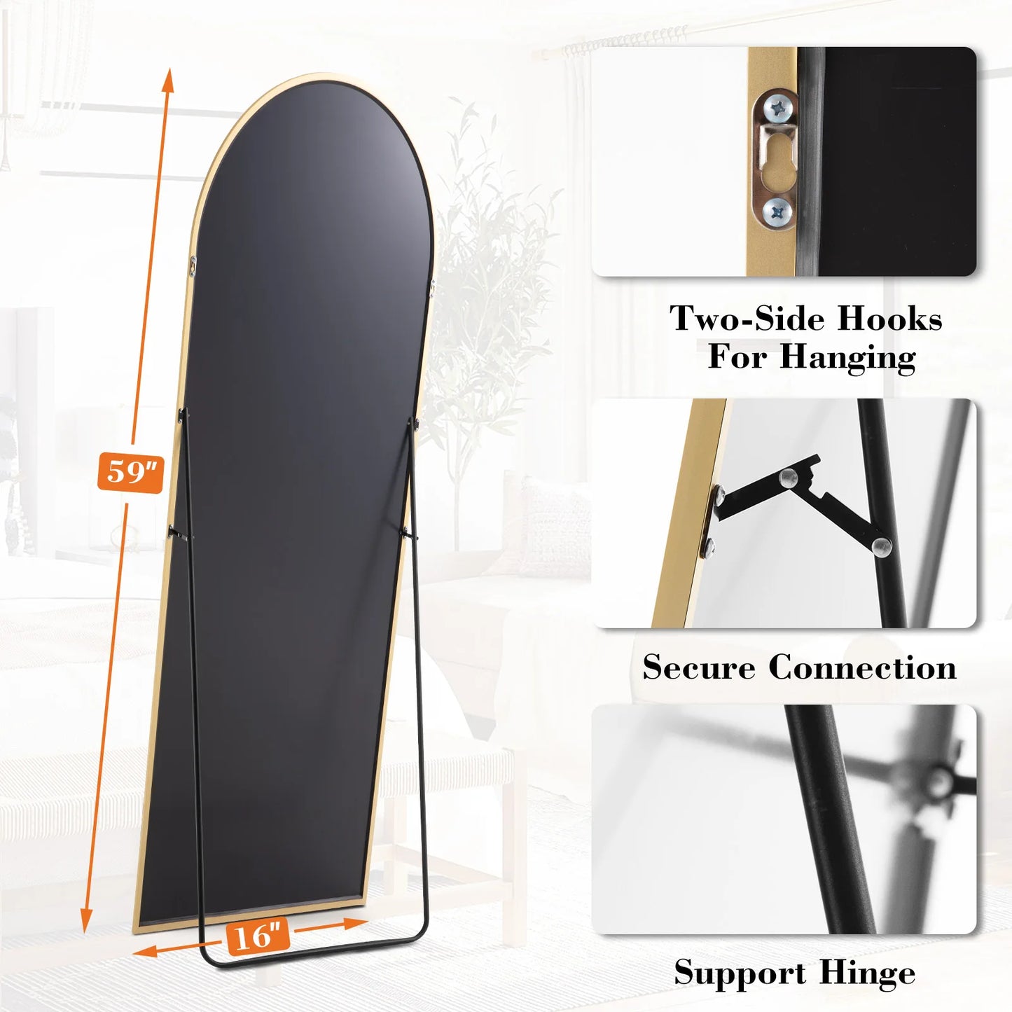 Full Length Standing Mirror – Minimalist Aluminum Frame, 64”x21”