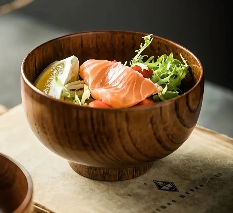 Natural Wooden Bowl – Handcrafted for Rice, Salad, or Dessert