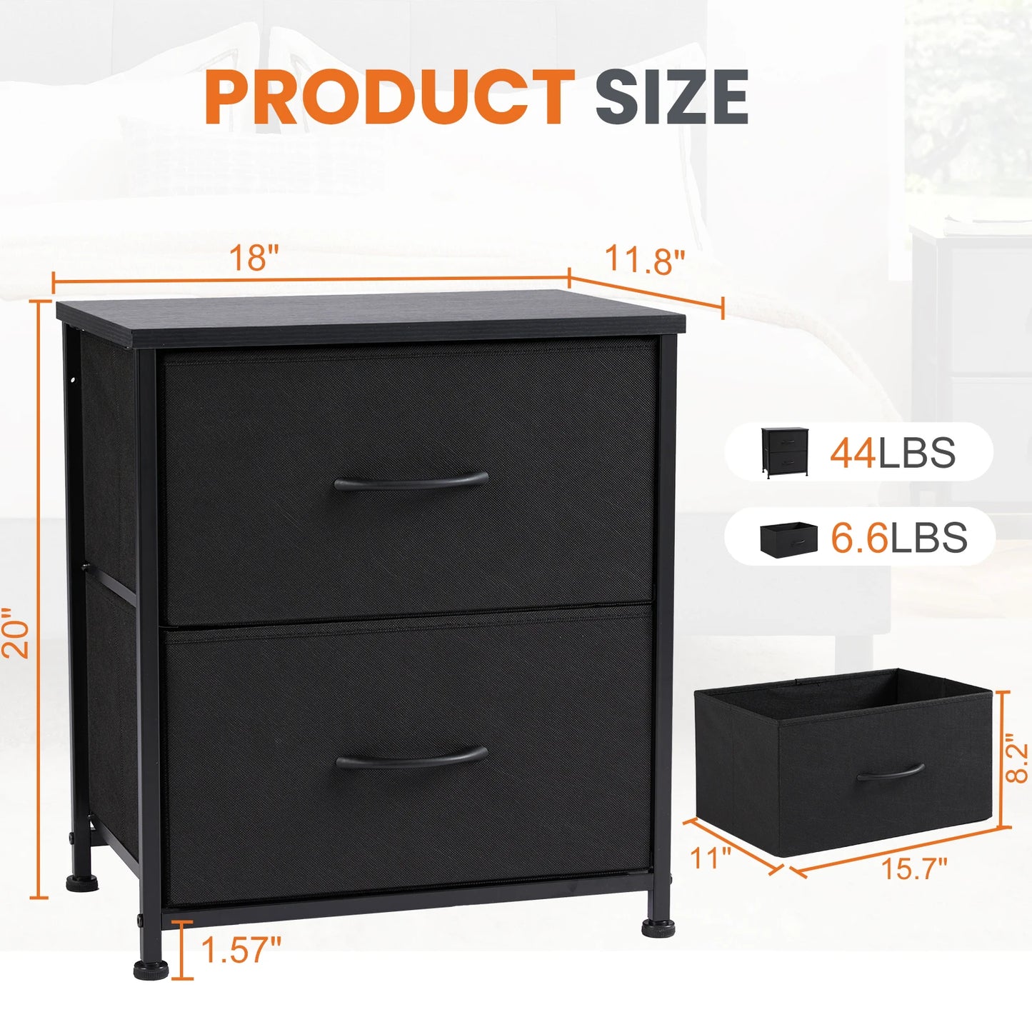 Modern Minimalist Nightstand with 2 Fabric Drawers – Lightweight &amp; Durable