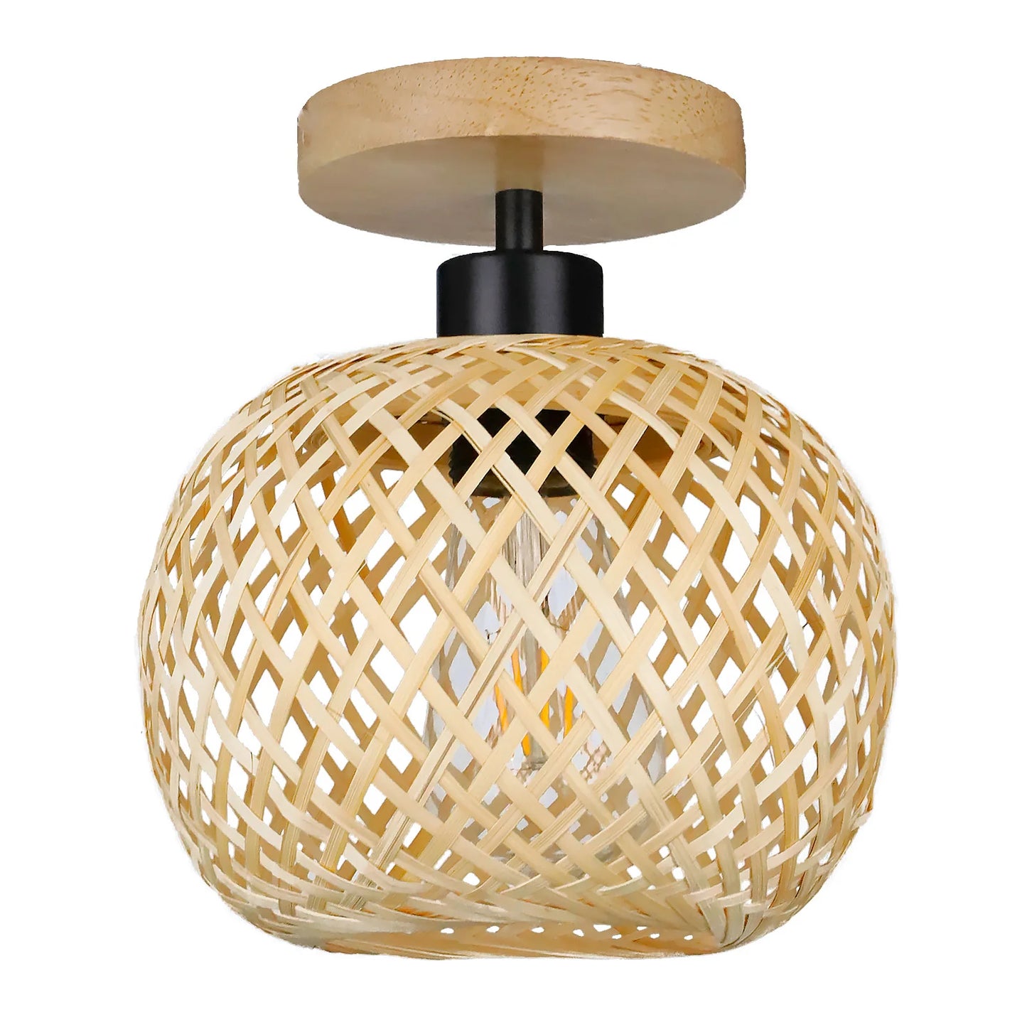 Retro Woven Bamboo Ceiling Light – E27 Vintage Flush Mount Fixture