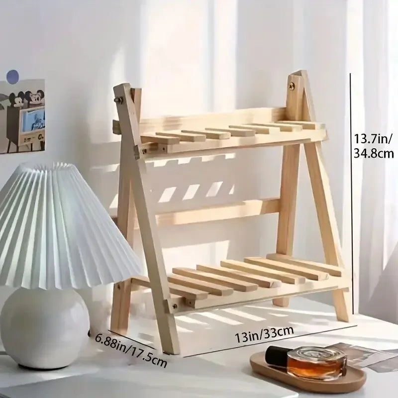 2-Tier Wooden Desktop Organizer Shelf – Trapezoidal Design