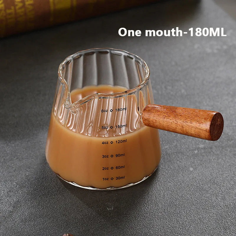Glass Measuring Cup – Wooden Handle, Single/Double Mouth, 3 fl oz / 4 fl oz / 6 fl oz
