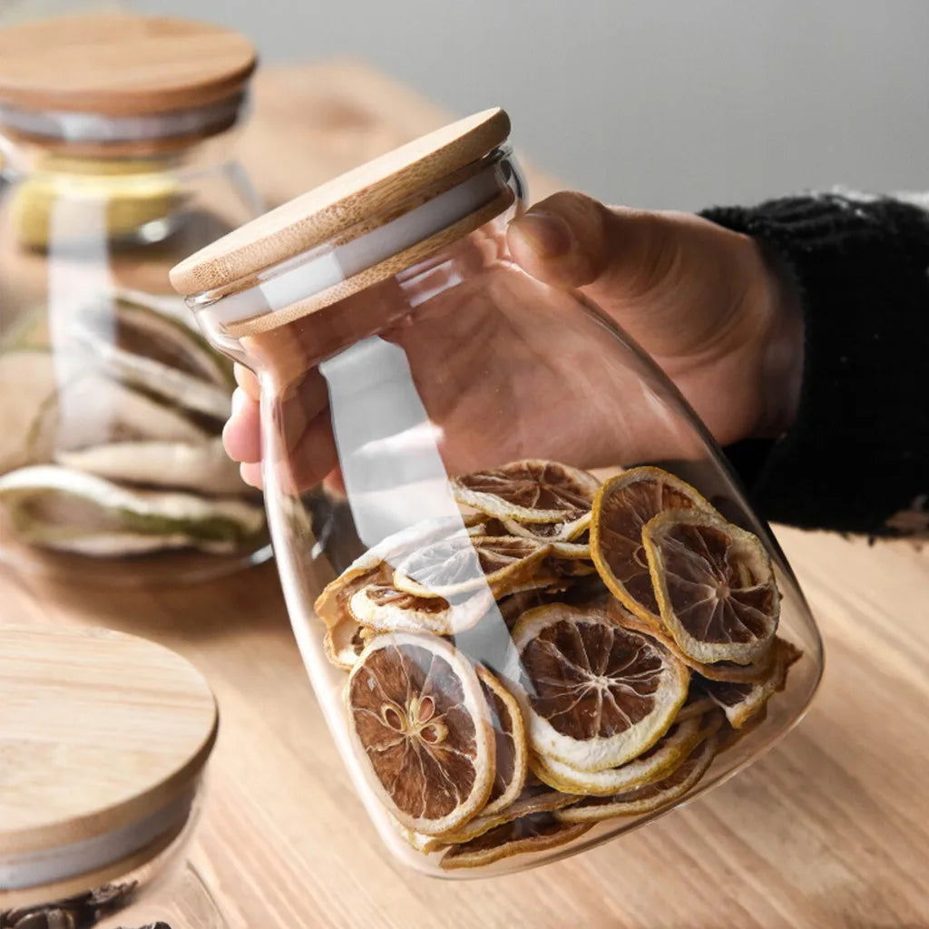Airtight Glass Storage Jar with Wooden Lid