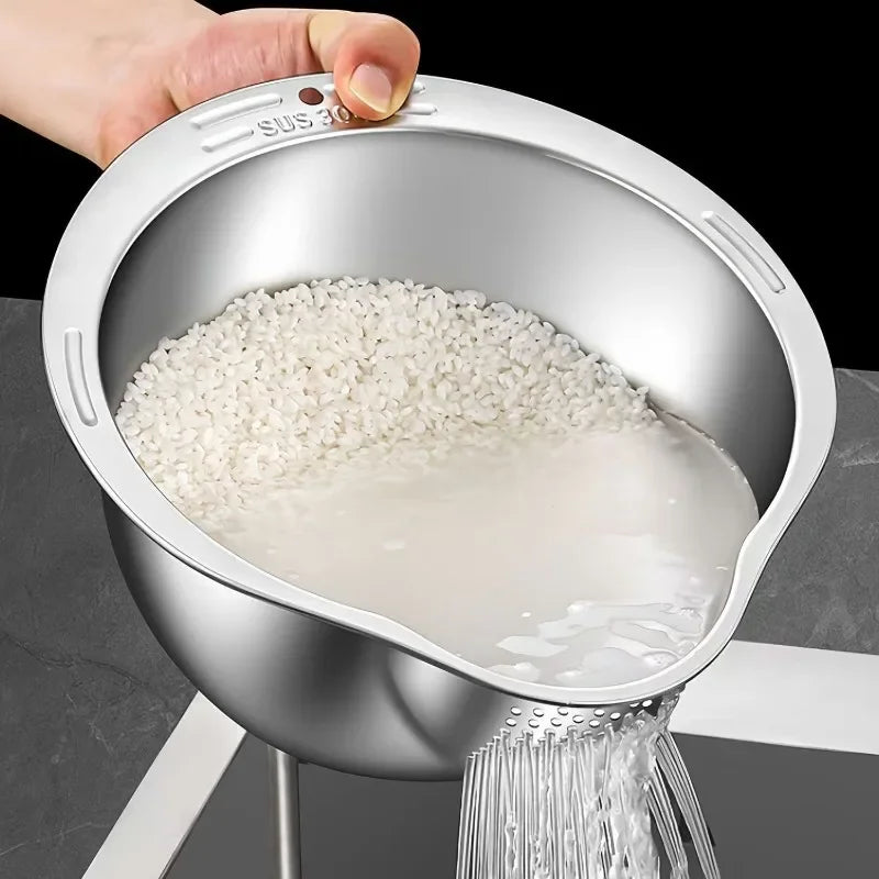 Stainless Steel Rice Washer &amp; Strainer Bowl
