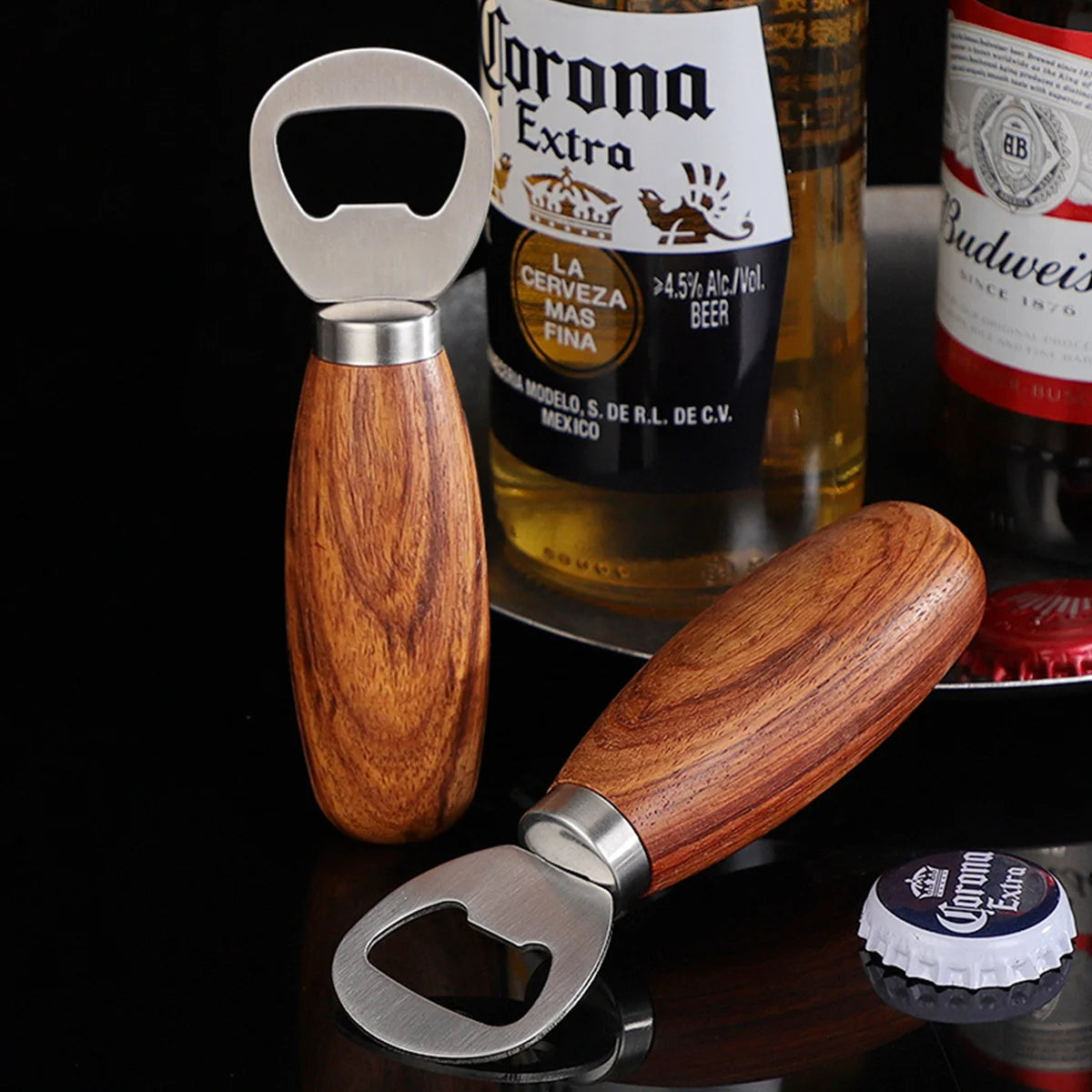 Wood Handle Stainless Steel Bottle Opener – Durable &amp; Easy to Use