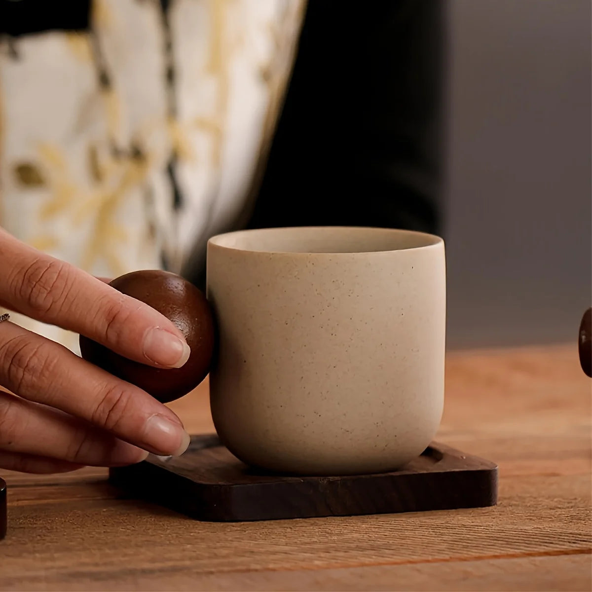 Ceramic Espresso Cup with Wooden Handle – Elegant and Minimalist Design