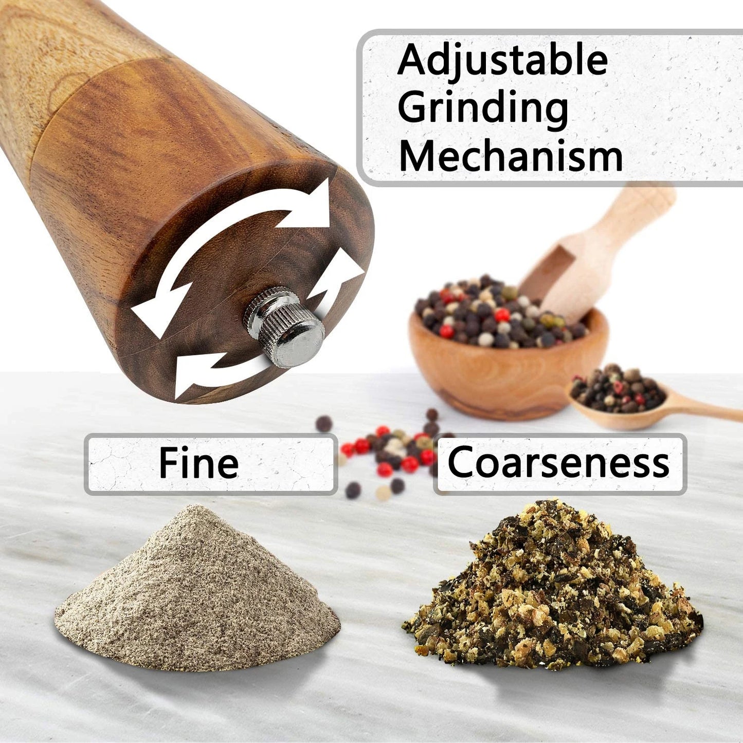 Acacia Wood Salt &amp; Pepper Grinder – Adjustable Ceramic Mill
