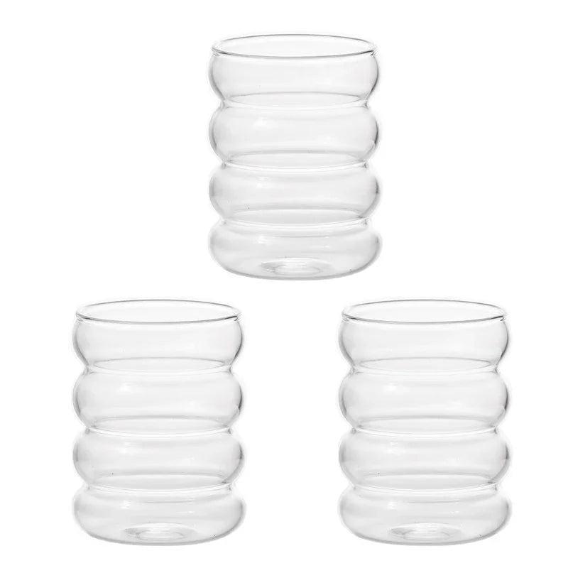Vintage Ribbed Glass Cup Set – 10.1 fl oz