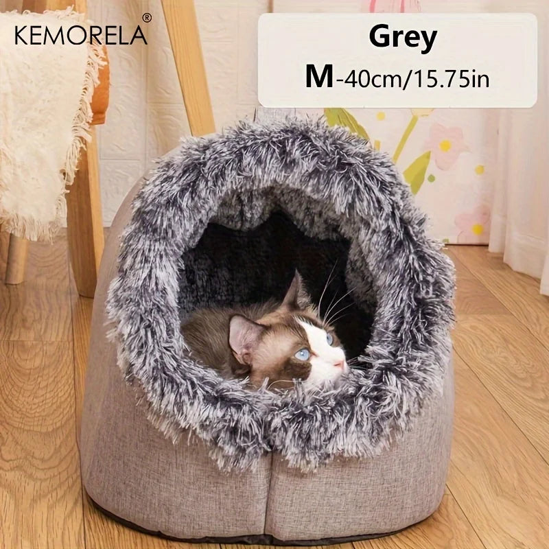 Self-Warming Winter Cat Bed – Cozy Sleeping Cave for Cats &amp; Small Dogs
