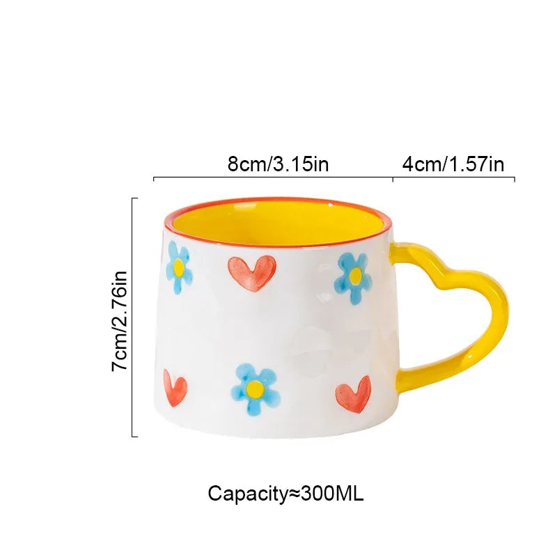 Cute Heart Ceramic Mug, 10–13.5 fl oz Coffee Cup