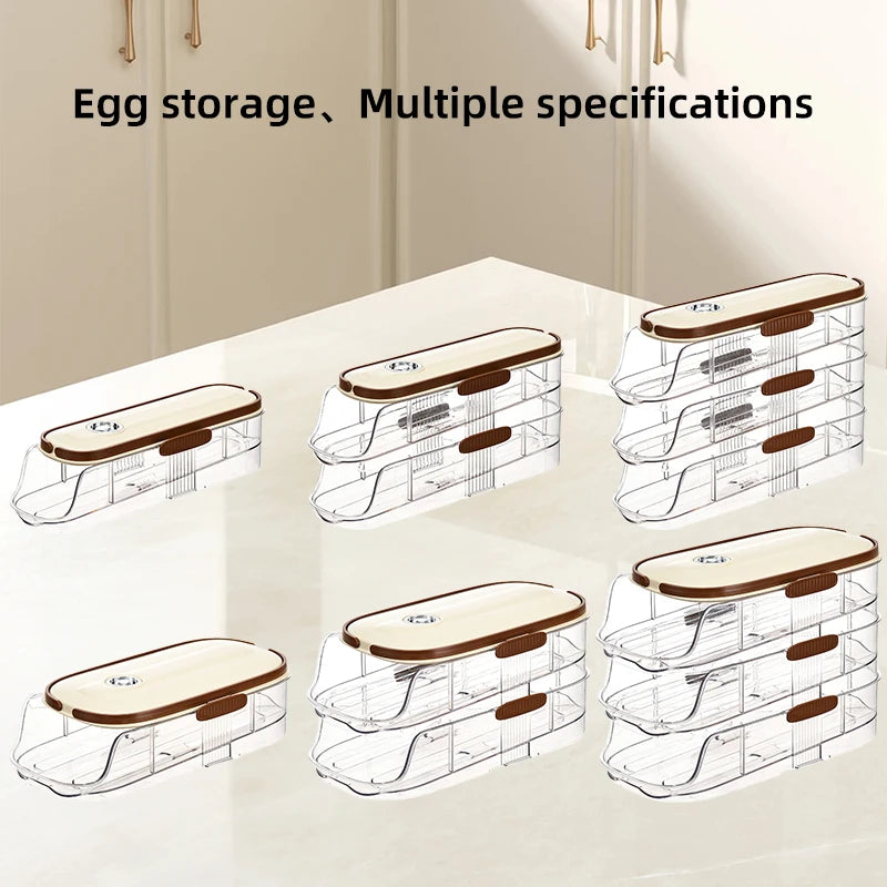 Stackable Egg Storage Box – Clear Fridge Organizer, Single/Double Row, 1–3 Layers
