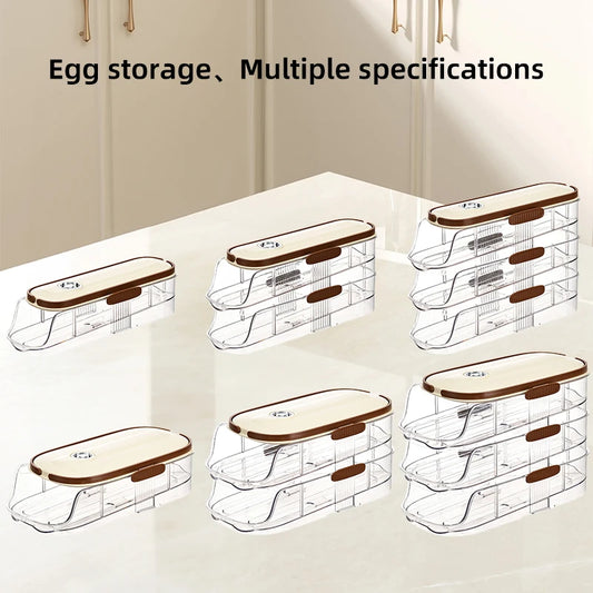 Stackable Egg Storage Box – Clear Fridge Organizer, Single/Double Row, 1–3 Layers