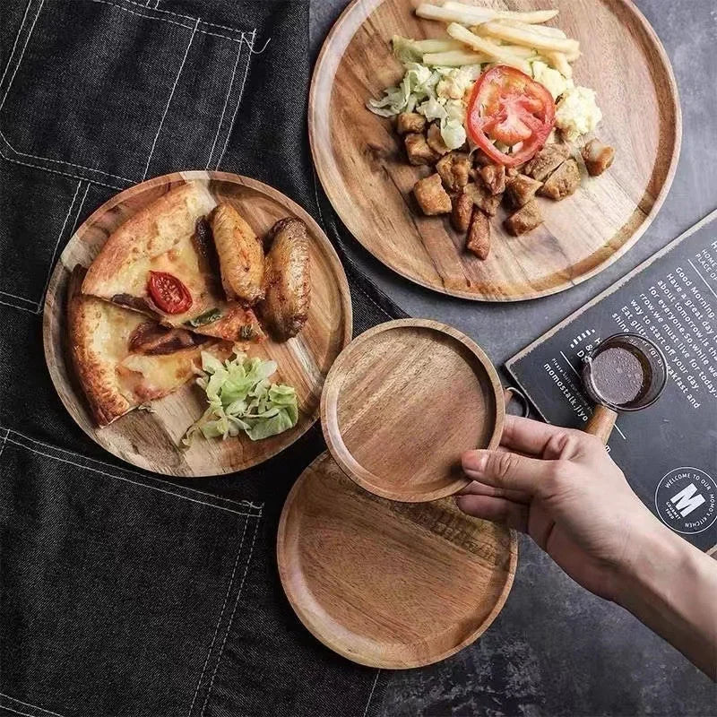 Round Acacia Wood Serving Plate – Natural Solid Wood Tray in 3 Sizes