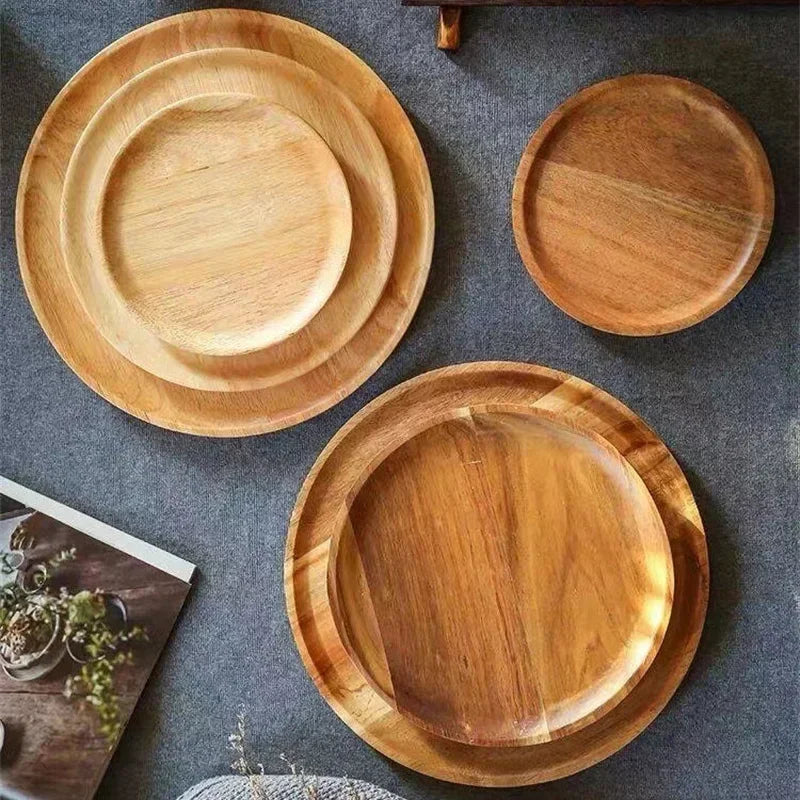 Round Acacia Wood Serving Plate – Natural Solid Wood Tray in 3 Sizes