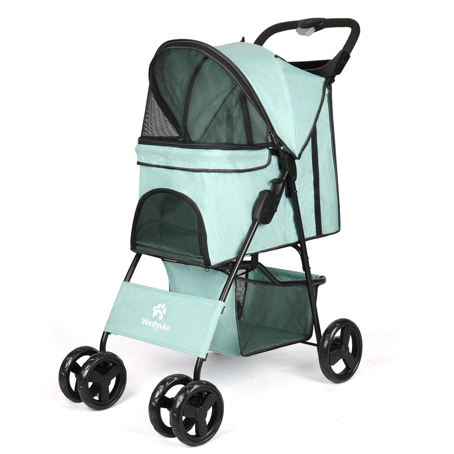 Foldable Pet Stroller – Pink 4-Wheel Dog &amp; Cat Carrier