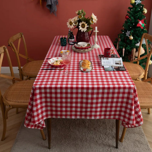 Classic Red &amp; White Plaid Cotton Tablecloth – Multi-Size, European Style