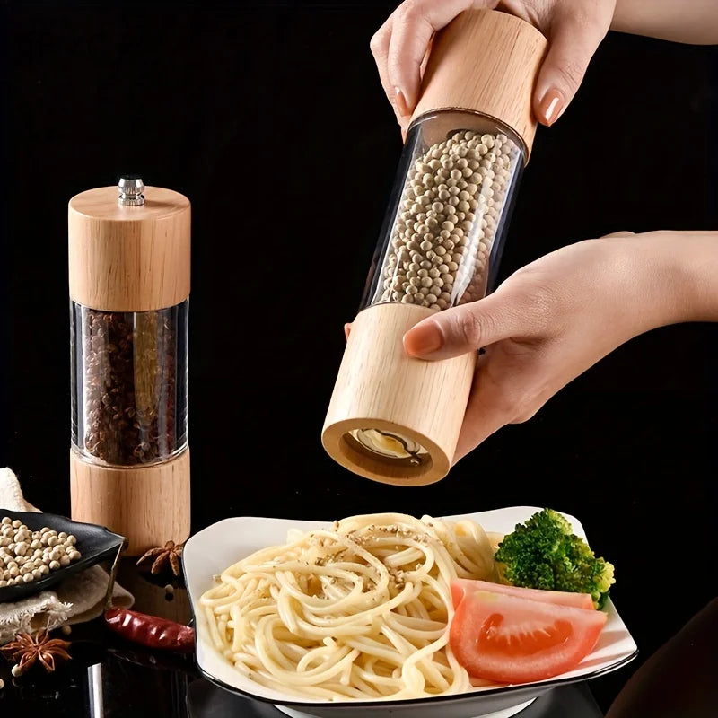Wood &amp; Glass Manual Salt and Pepper Grinder Mill