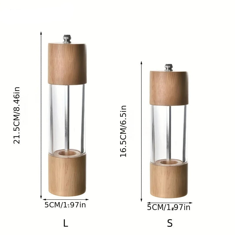 Wood &amp; Glass Manual Salt and Pepper Grinder Mill