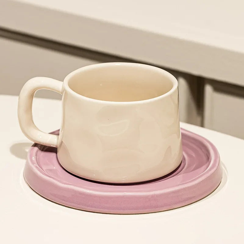 Ceramic Coffee Mug with Matching Tray, Modern Pastel Cup &amp; Saucer Set