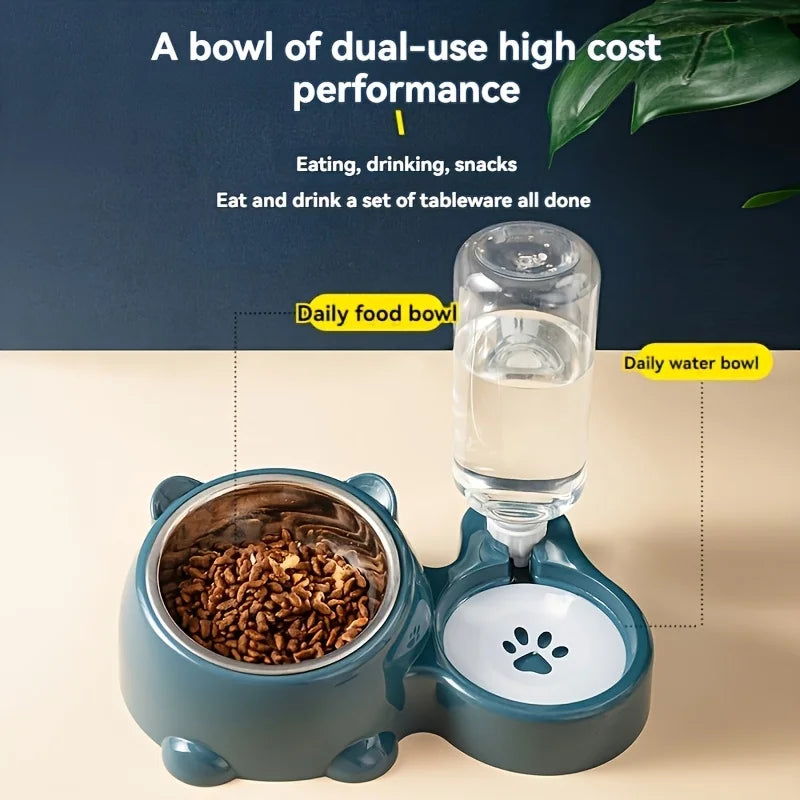 Automatic Pet Feeder with Water Dispenser – Non-Slip Tilted Bowl Set
