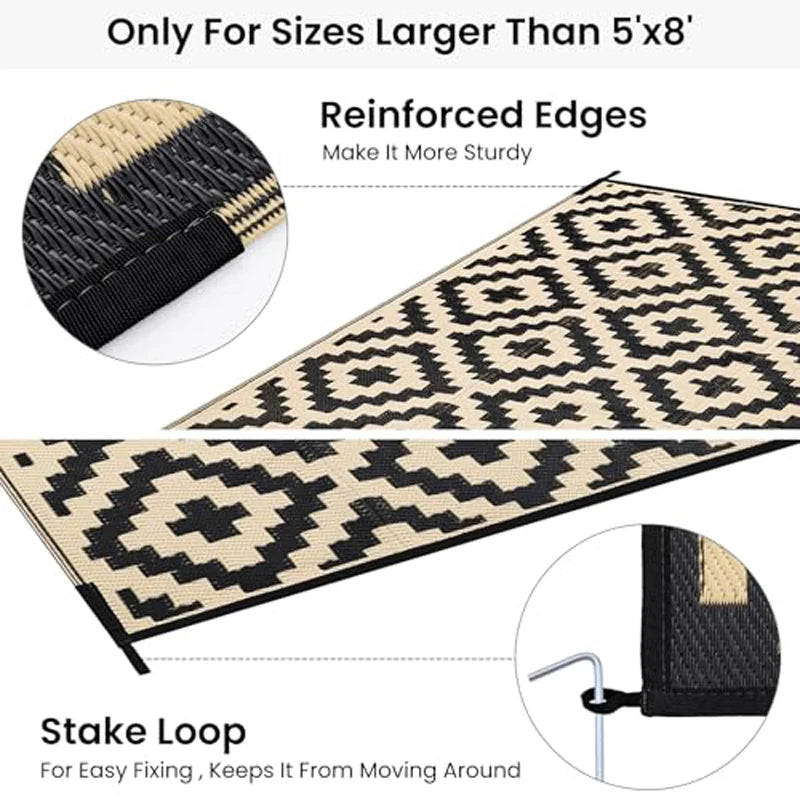 Reversible Outdoor Plastic Rug – Waterproof, UV-Resistant Patio &amp; Camping Mat | Foldable RV Area Carpet