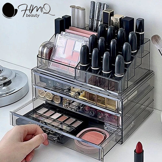 Acrylic Drawer-Style Makeup Brush Organizer – Transparent &amp; Grey