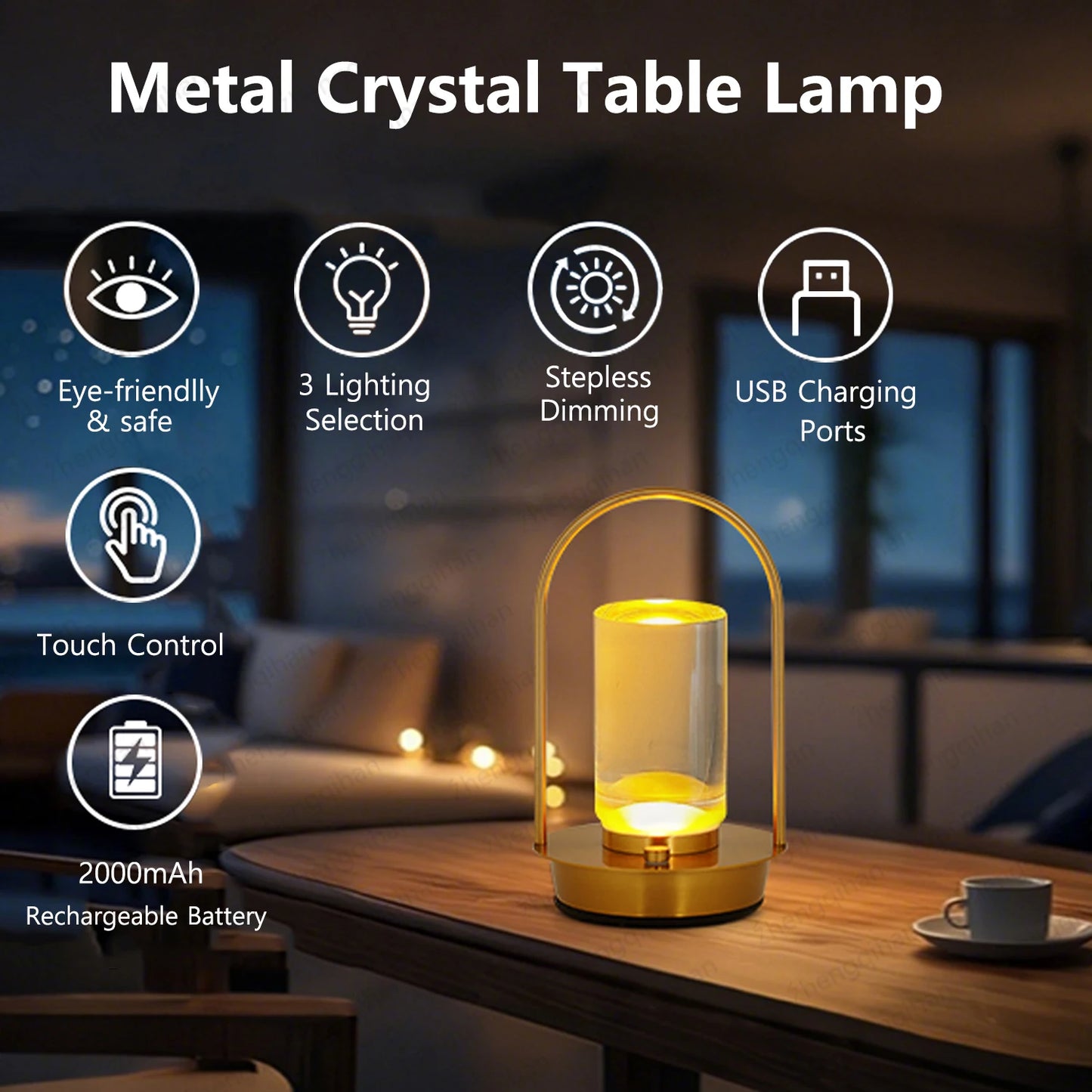 LED Touch Table Lamp – Rechargeable Wireless Night Light