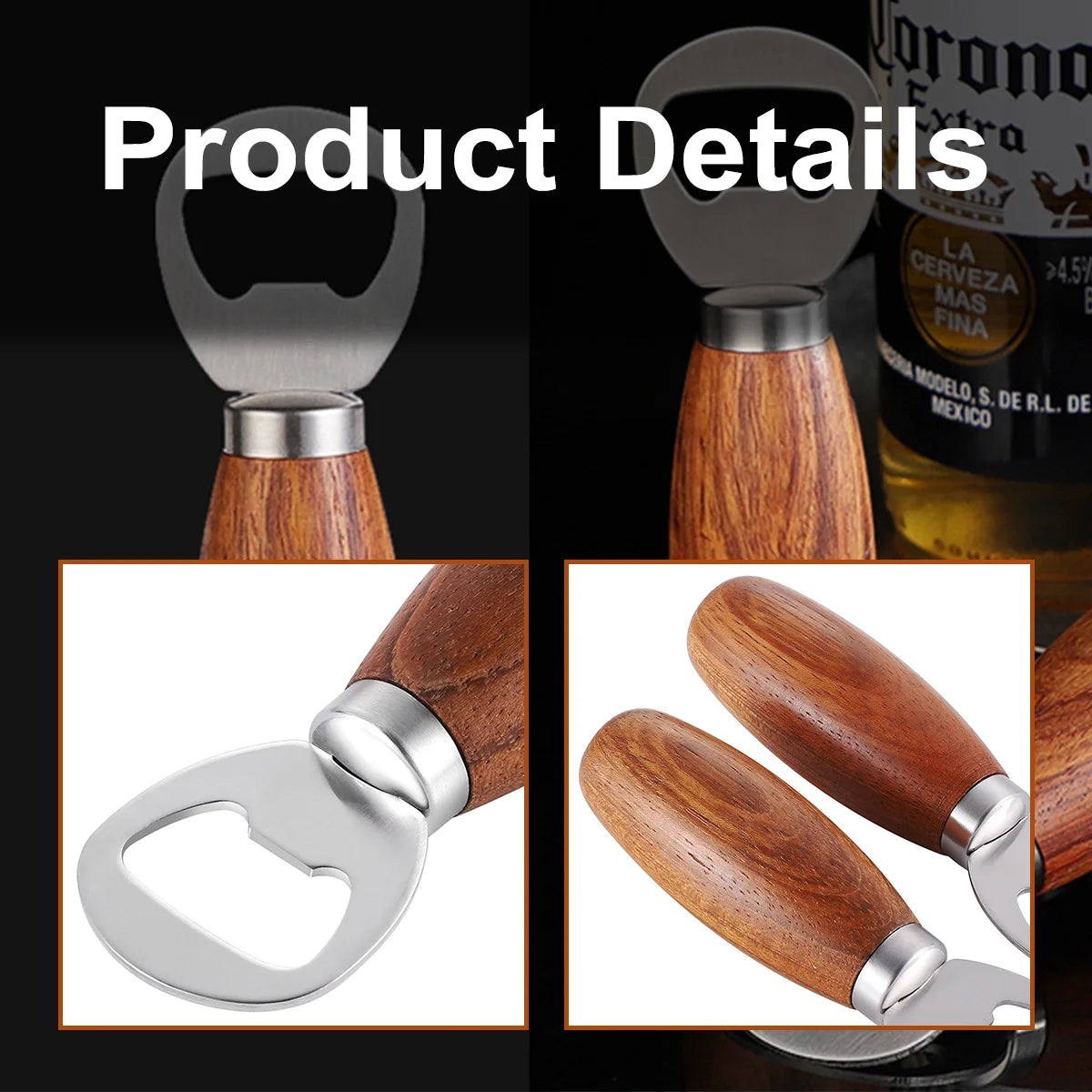 Wood Handle Stainless Steel Bottle Opener – Durable &amp; Easy to Use