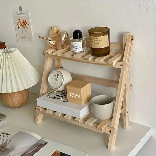 2-Tier Wooden Desktop Organizer Shelf – Trapezoidal Design
