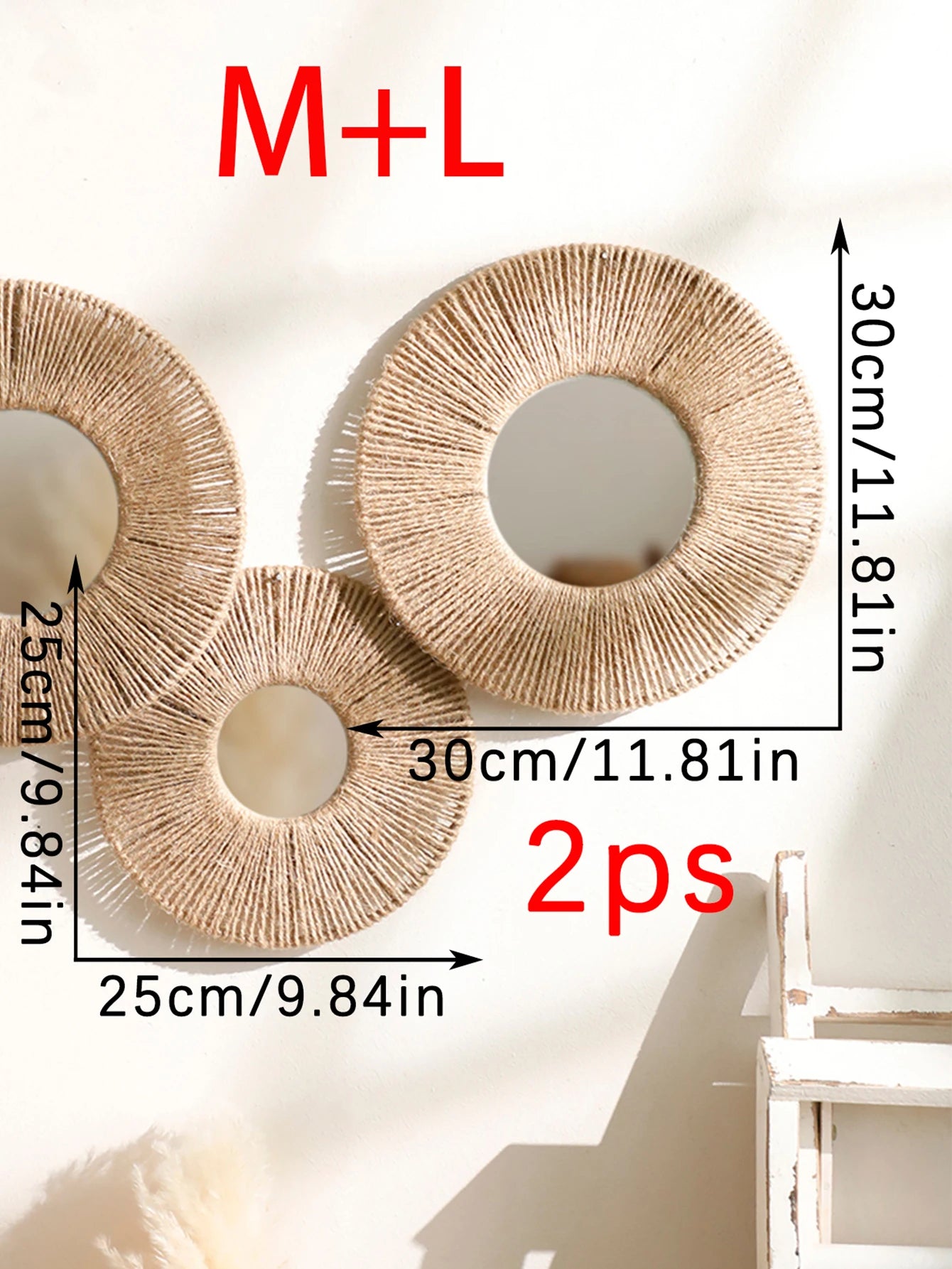 Boho Round Wall Mirror with Woven Hemp Rope – Rustic &amp; Natural Decor