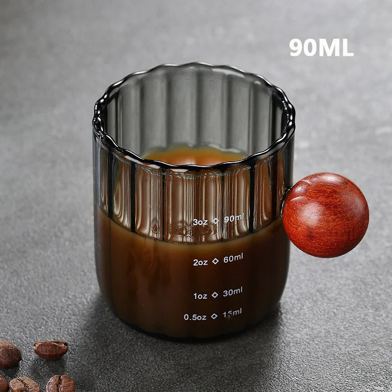 Glass Measuring Cup – Wooden Handle, Single/Double Mouth, 3 fl oz / 4 fl oz / 6 fl oz