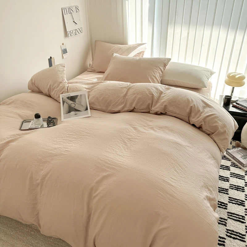 Solid Cotton 4-Piece Bedding Set