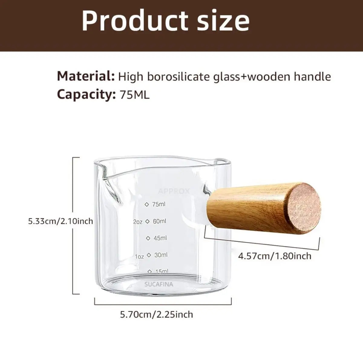 75ml Heat-Resistant Glass Espresso Measuring Cup with Handle