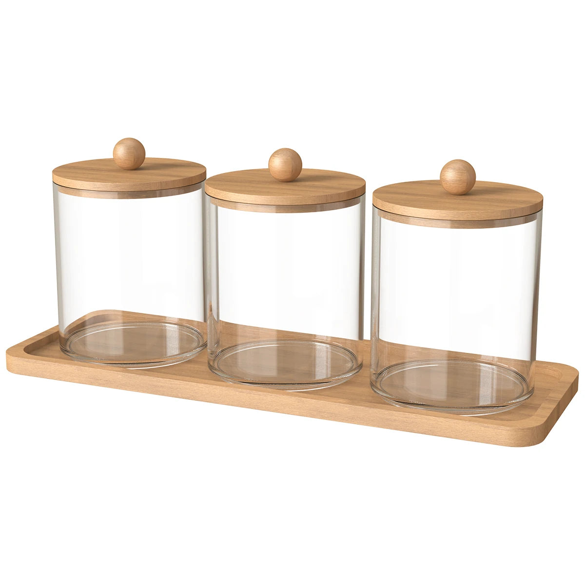 3PCS Qtip Holder Set with Bamboo Lids – 10oz Clear Bathroom Organizer