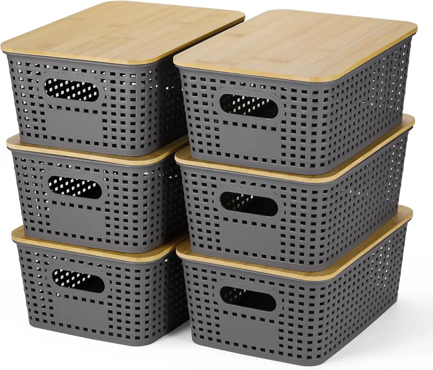 Stackable Plastic Storage Bins with Bamboo Lids