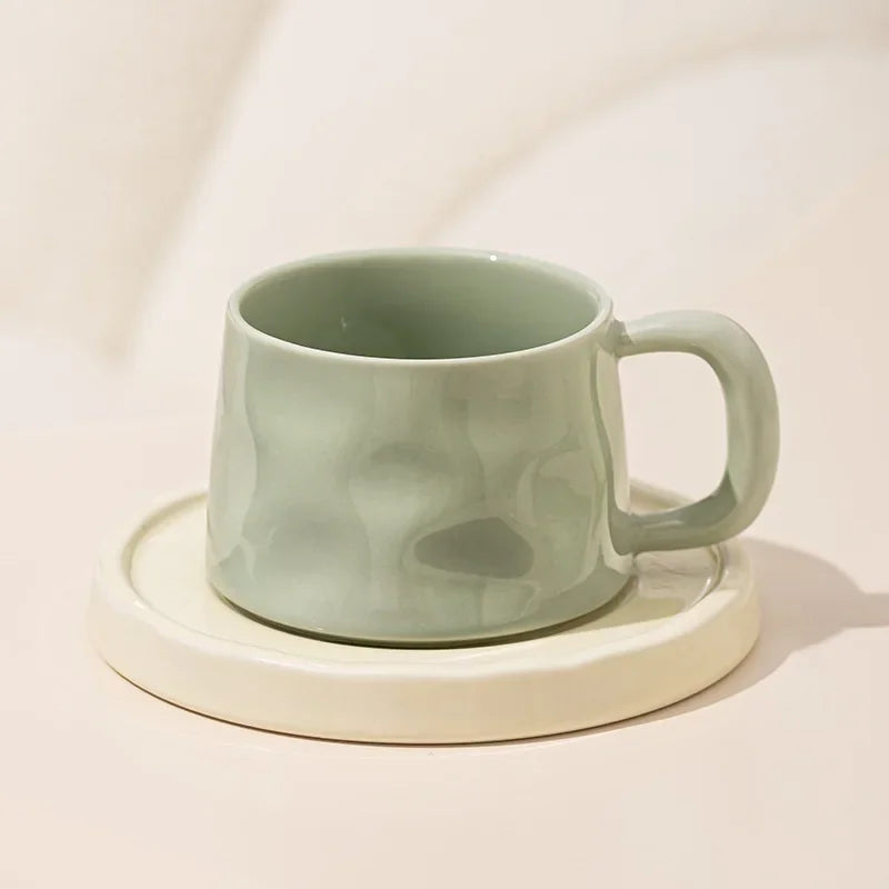Ceramic Coffee Mug with Matching Tray, Modern Pastel Cup &amp; Saucer Set