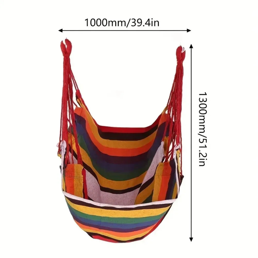 Heavy-Duty Canvas Hammock Chair – Single-Person Striped Swing with Storage Bag