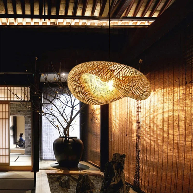 Handwoven Bamboo Pendant Light – Hanging Lamp